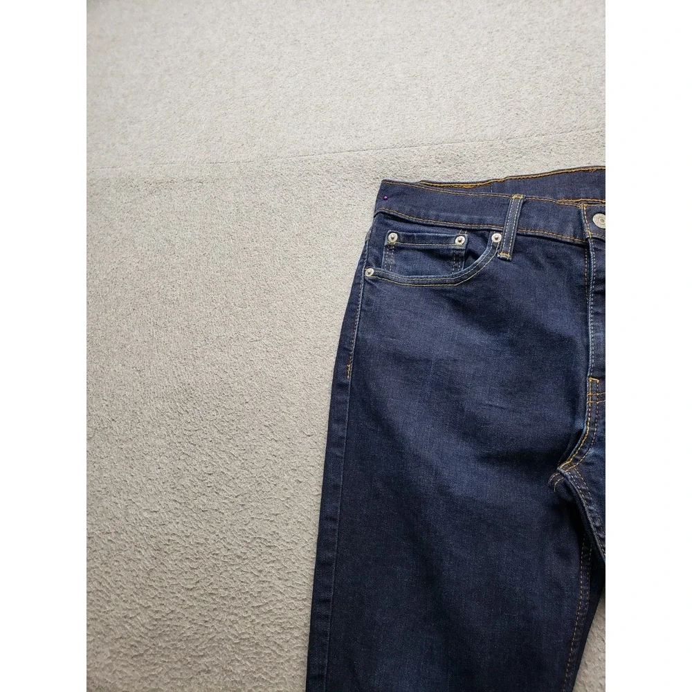 Levis Men Denim Jeans 32 Blue Logo Button 5 Pockets Mid Rise Stretched Outdoor